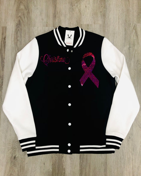 "Official Breast Cancer Survivor"Ladies Fleece Letterman Bling Jacket
