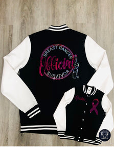 "Official Breast Cancer Survivor"Ladies Fleece Letterman Bling Jacket