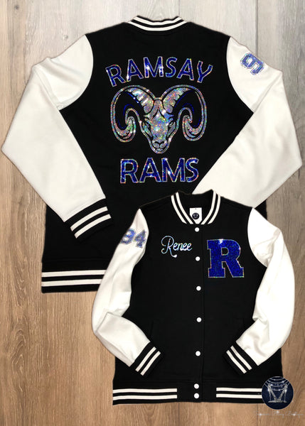 Ramsay Rams Ladies Letterman Bling Jacket (FLEECE)