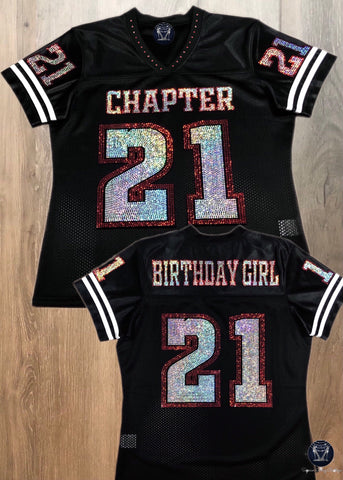 Chapter...Birthday Girl/Queen Bling Ladies Patchwork Jersey - FRONT,BACK,SLEEVES