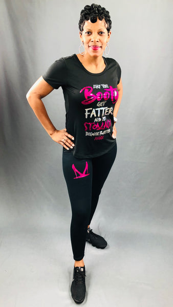 MAY THE BOOTY GET FATTER Bling Performance Tee • Fuchsia & Silver