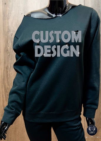 Custom Bling OFF SHOULDER SWEATSHIRT - RAW EDGE