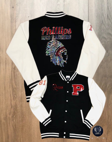 Phillips Red Raiders Ladies Fleece Letterman Bling Jacket