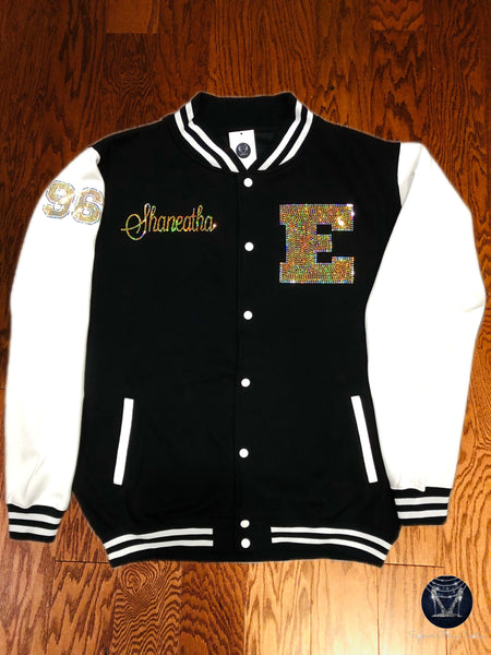 Custom Ladies Fleece Letterman Bling Jacket (Existing)