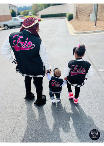 Mommy & Me Fleece Letterman Jackets (Youth) - BLACK/WHITE