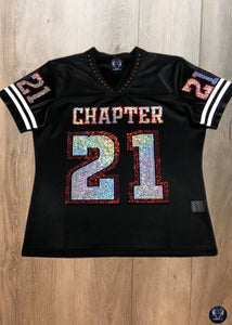 Chapter...Birthday Girl/Queen Bling Ladies Patchwork Jersey - FRONT AND BACK