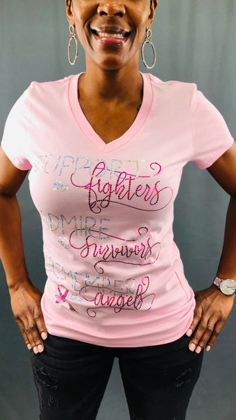 (Support, Admire, Remember) Breast Cancer Bling Shirt