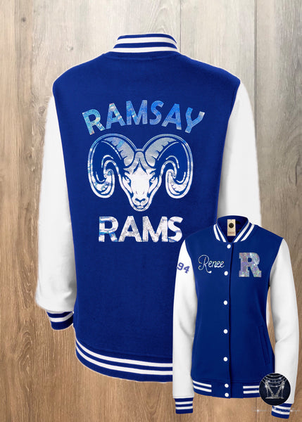 Ramsay Rams Ladies Letterman Bling Jacket (FLEECE)