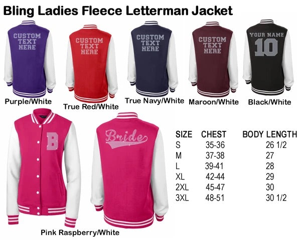 Custom Ladies Fleece Letterman Bling Jacket