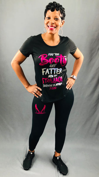 MAY THE BOOTY GET FATTER Bling Performance Tee • Fuchsia & Silver
